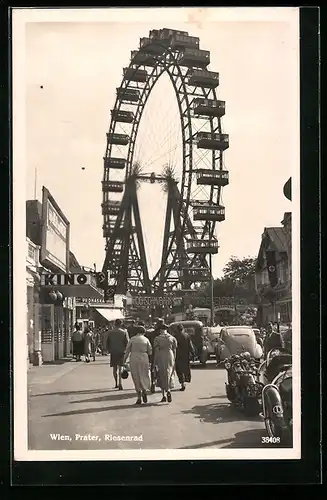 AK Wien, Riesenrad im Prater von der Strasse aus gesehen