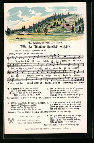 Lied-AK Anton Günther Nr. 30: Gottesgab, Am Spitzberg, Wu da Wälder hamlich rausch`n