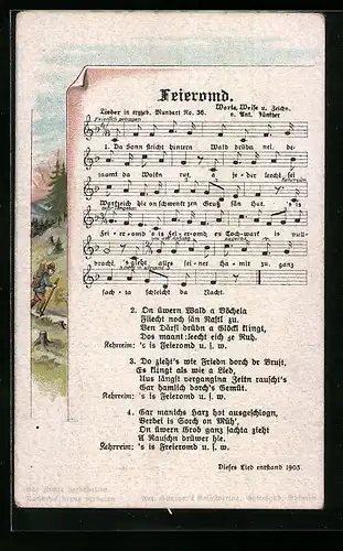 Lied-AK Anton Günther Nr. 36: Feieromd, Wanderer mit Stock