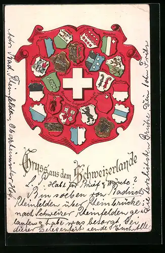AK Schweizerkreuz und Wappen der Kantone