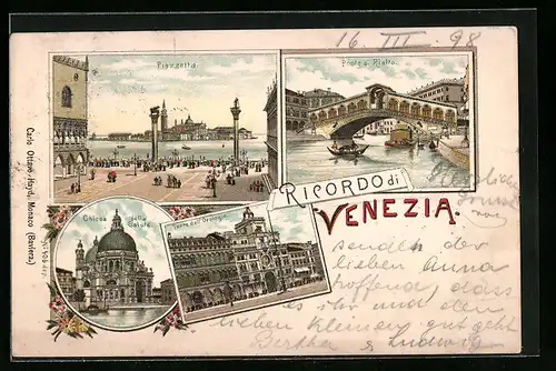 Lithographie Venezia, Piazzetta, Ponte di Rialto, Chiesa della Salute