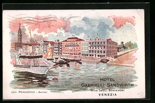 Künstler-AK Venezia, Hotel Gabrielli Sandwirth