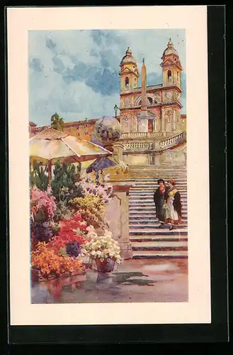 AK Künstler- Roma, Piazza di Spagna (Trinità dei Monti)