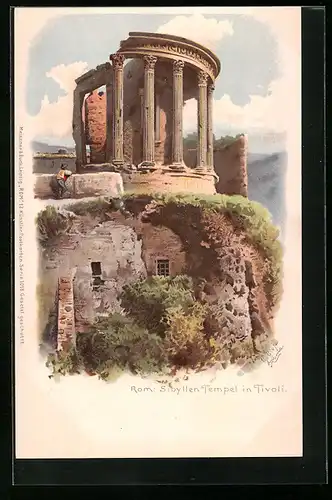 Lithographie Rom, Sibyllen Tempel in Tivoli