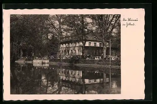 AK Zittau i. Sa., Weinrestaurant mit Teich