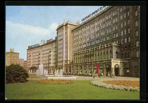 AK Leipzig, Ring-Cafe am Rossplatz mit Springbrunnen