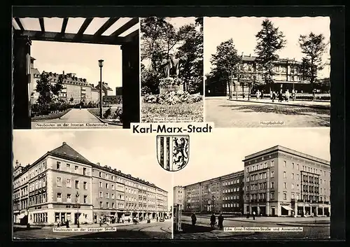 AK Karl-Marx-Stadt, Neubauten an der Inneren Klosterstrasse, Hauptbahnhof