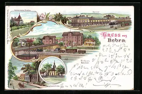 Lithographie Bebra, Bahnhof, Gleisanlagen, Nürnbergerstrasse