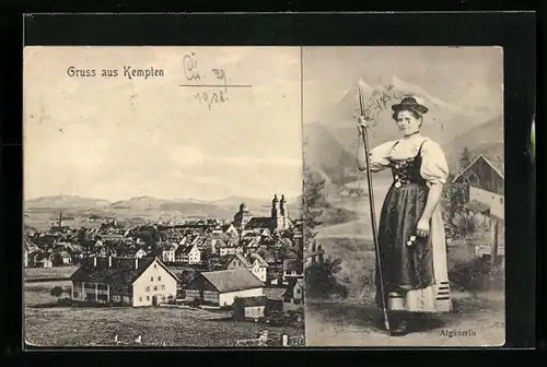 AK Kempten, Ortsansicht, Algäuerin in Tracht