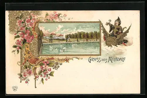 Lithographie München, Nymphenburg, Münchner Kindl