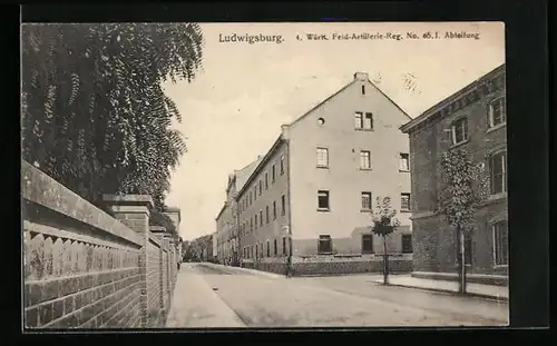 AK Ludwigsburg, 4. Württ. Feld-Artillerie-Reg. No 65. I. Abteilung, Kaserne
