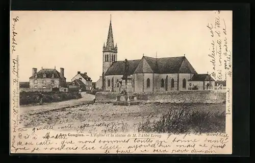 AK Les Gougins, L`Eglise et la statue de M. l`Abbé Leroy