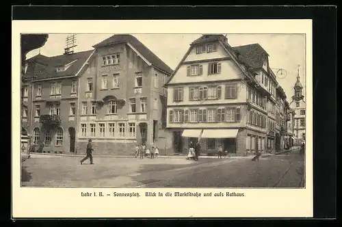 AK Lahr i. B., Blick in die Marktstrasse und aufs Rathaus
