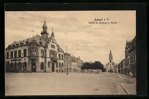 AK Adorf i. V., Markt m. Rathaus u. Kirche