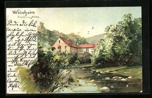Lithographie Weinheim, Gasthaus Fuchs`sche Mühle