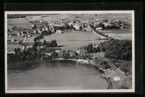 AK Weiherhaus-Buxheim bei Memmingen, Ortsansicht vom Flugzeug aus