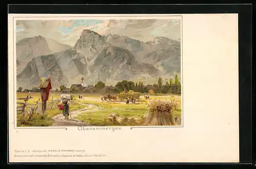 Künstler-AK Oberammergau, Blick auf Berge