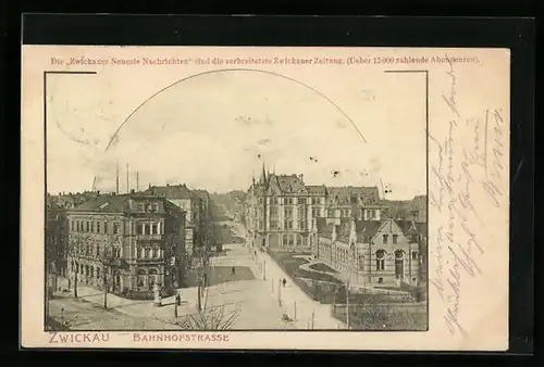 AK Zwickau, Blick in die Bahnhofstrasse