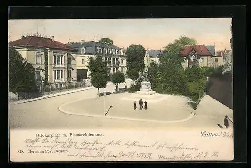 AK Zittau, Ottokarplatz mit Bismarckdenkmal