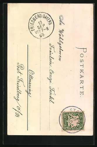 Lithographie Starnberg, Ortsansicht mit Kirche