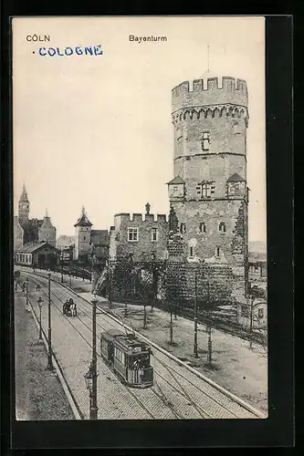 AK Cöln, Partie am Bayenturm, Strassenbahn