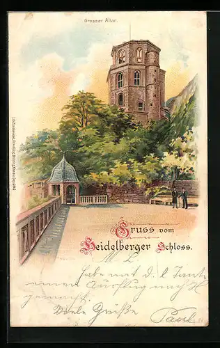 Lithographie Heidelberg, Blick Richtung Grosser Alten