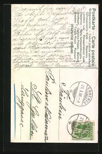 Lithographie Aachen, Rathaus mit Brunnen