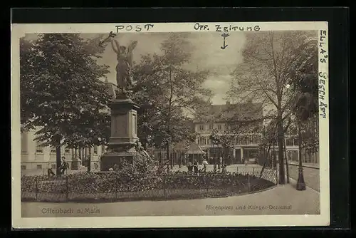 AK Offenbach a. Main, Alicenplatz und Krieger-Denkmal