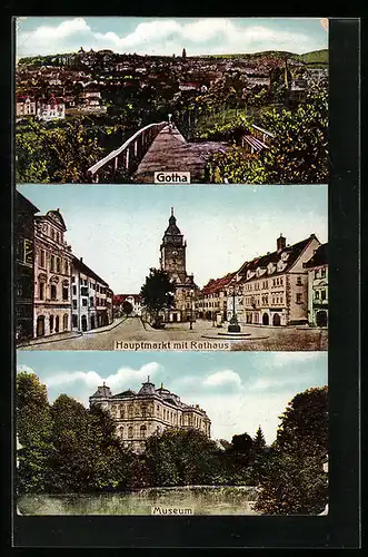 AK Gotha, Teilansicht, Hauptmarkt mit Rathaus, Museum