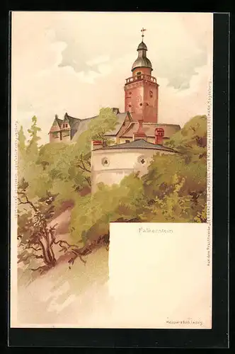 Lithographie Falkenstein, Ortspartie mit Turm