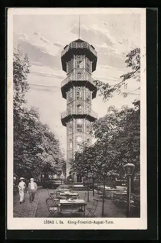 AK Löbau i. Sa., Cafe und König-Friedrich-August-Turm