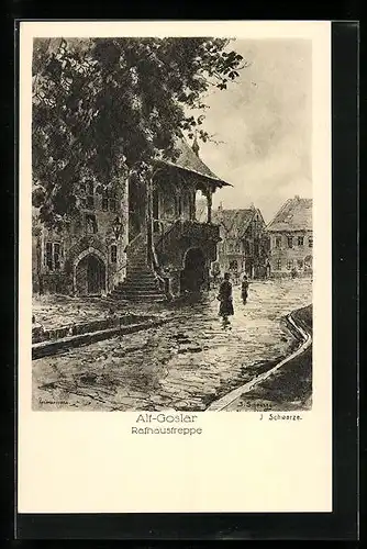 Künstler-AK Alt-Goslar, Rathaustreppe