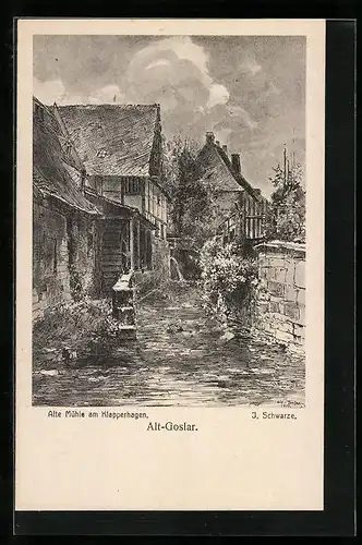 Künstler-AK Alt-Goslar, Alte Mühle am Klapperhagen