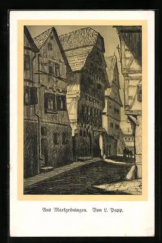 Künstler-AK Markgröningen /Schwaben, Strassenpartie mit Passanten