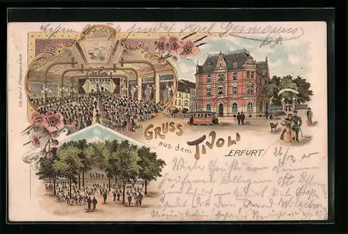 Lithographie Erfurt, Gasthaus Tivoli, Innenansicht, Garten