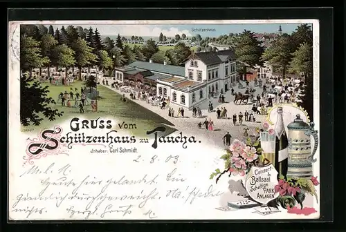 Lithographie Taucha, Gasthaus Schützenhaus Carl Schmidt