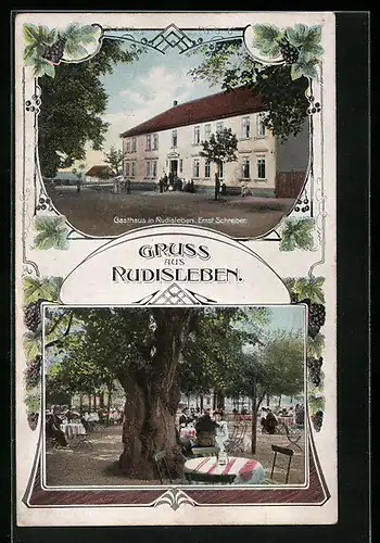 AK Rudisleben, Gasthaus Ernst Schreiber, Gartenterrasse