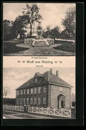 AK Rickling, Kriegerdenkmal, Schule