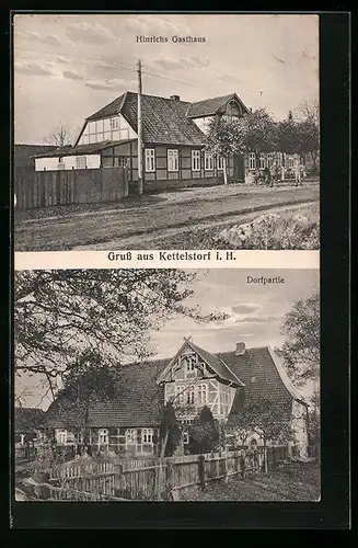 AK Kettelstorf i. H., Hinrichs Gasthaus, Dorfpartie