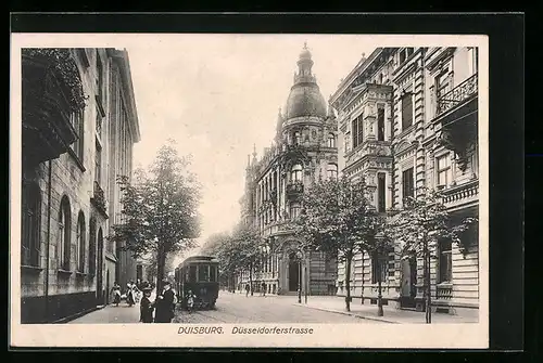 AK Duisburg, Düsseldorferstrasse mit Strassenbahn