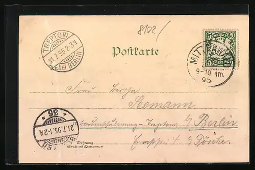 Vorläufer-Lithographie Mittenwald, Oberer Wald, Teilansicht mit Bergen, 1895