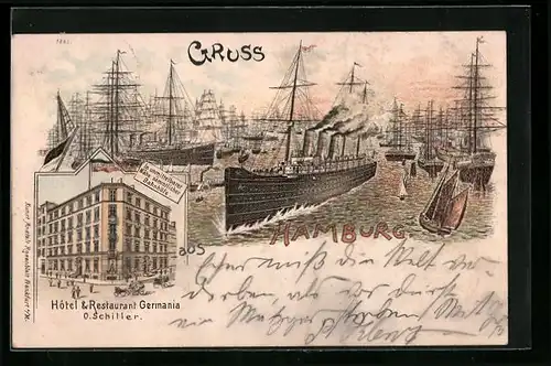 AK Hamburg, Hotel & Restaurant Germania, Dampfschiffe