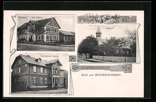 AK Boitzenhagen, Gasthaus W. Müller, Vollhöfner Kahle, Schule