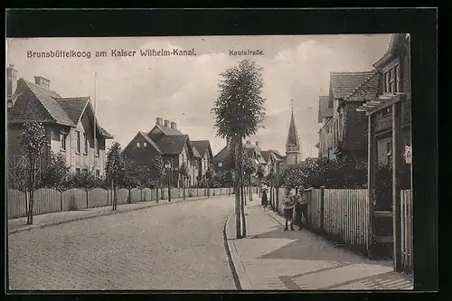 AK Brunsbüttelkoog am Kaiser Wilhelm-Kanal, Kautstrasse mit Anwohnern