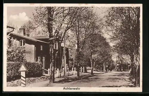 AK Achterwehr, Strassenpartie mit Bäumen