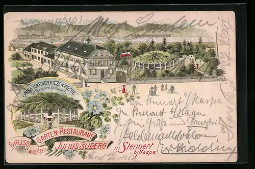 Lithographie Stennert b. Haspe, Garten-Restaurant von Julius Suberg