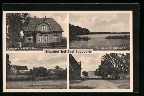 AK Stipsdorf b. Bad Segeberg, Kolonialwaren v. Friedrich Kabel, Blick auf den Gr. Segeberger See