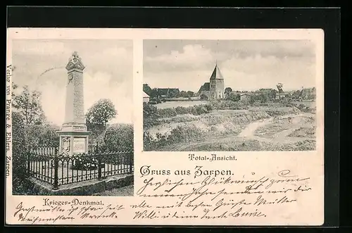 AK Zarpen, Totalansicht, Krieger-Denkmal