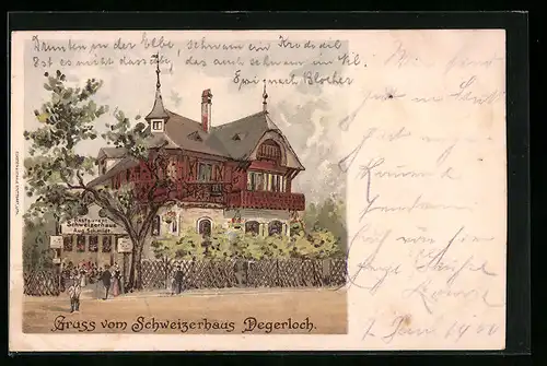 Lithographie Degerloch, Restaurant Schweizerhaus, Bes. Aug. Schmidt