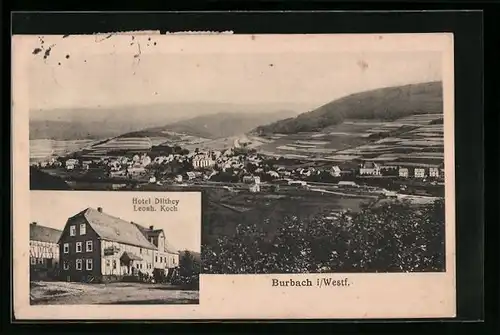 AK Burbach i. Westf., Hotel Dilthey, Inh. Leonh. Koch, Panorama
